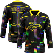 Laden Sie das Bild in den Galerie-Viewer, Custom Black Light Yellow 3D Pattern Trippy Psychedelic Fluid Hockey Lace Neck Jersey