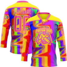 Загрузить изображение в средство просмотра галереи, Custom Light Yellow Pink Purple Red-Green 3D Pattern Trippy Psychedelic Neon Splash Hockey Lace Neck Jersey