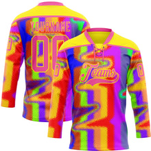 Загрузить изображение в средство просмотра галереи, Custom Light Yellow Pink Purple Red-Green 3D Pattern Trippy Psychedelic Neon Splash Hockey Lace Neck Jersey