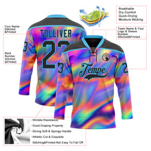 Laden Sie das Bild in den Galerie-Viewer, Custom Black Sky Blue Yellow-Green 3D Pattern Trippy Psychedelic Neon Trendy Holographic Vaporwave Style Hockey Lace Neck Jersey