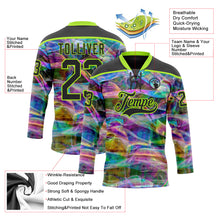 Laden Sie das Bild in den Galerie-Viewer, Custom Black Neon Green 3D Pattern Trippy Psychedelic Trendy Holographic Vaporwave Style Hockey Lace Neck Jersey