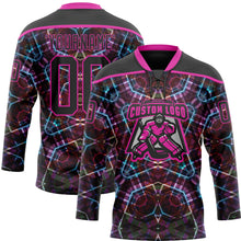 Load image into Gallery viewer, Custom Black Deep Pink-Blue 3D Pattern Trippy Psychedelic Geometric Hockey Lace Neck Jersey