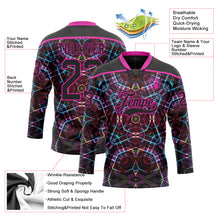 Load image into Gallery viewer, Custom Black Deep Pink-Blue 3D Pattern Trippy Psychedelic Geometric Hockey Lace Neck Jersey