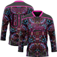 Load image into Gallery viewer, Custom Black Deep Pink-Blue 3D Pattern Trippy Psychedelic Geometric Hockey Lace Neck Jersey