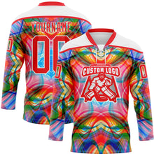 Laden Sie das Bild in den Galerie-Viewer, Custom White Fire Red Green Blue-Yellow 3D Pattern Trippy Psychedelic Geometric Hockey Lace Neck Jersey