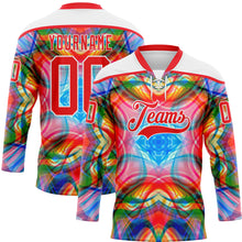 Laden Sie das Bild in den Galerie-Viewer, Custom White Fire Red Green Blue-Yellow 3D Pattern Trippy Psychedelic Geometric Hockey Lace Neck Jersey