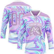Загрузить изображение в средство просмотра галереи, Custom Light Purple Pink Blue-White 3D Pattern Trippy Psychedelic Fluid Trendy Holographic Vaporwave Style Hockey Lace Neck Jersey