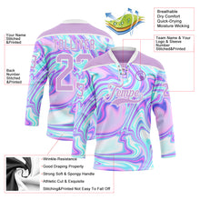 Загрузить изображение в средство просмотра галереи, Custom Light Purple Pink Blue-White 3D Pattern Trippy Psychedelic Fluid Trendy Holographic Vaporwave Style Hockey Lace Neck Jersey