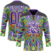 Загрузить изображение в средство просмотра галереи, Custom Black Purple Green Orange-White 3D Pattern Trippy Psychedelic Geometric Hockey Lace Neck Jersey