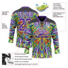 Загрузить изображение в средство просмотра галереи, Custom Black Purple Green Orange-White 3D Pattern Trippy Psychedelic Geometric Hockey Lace Neck Jersey