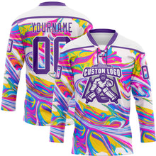 Charger l'image dans la galerie, Custom White Purple Yellow Pink-Blue 3D Pattern Trippy Psychedelic Fluid Hockey Lace Neck Jersey