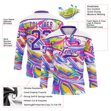 Charger l'image dans la galerie, Custom White Purple Yellow Pink-Blue 3D Pattern Trippy Psychedelic Fluid Hockey Lace Neck Jersey