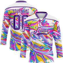 Charger l'image dans la galerie, Custom White Purple Yellow Pink-Blue 3D Pattern Trippy Psychedelic Fluid Hockey Lace Neck Jersey