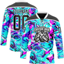 Laden Sie das Bild in den Galerie-Viewer, Custom Blue Black Deep Pink-White 3D Pattern Trippy Psychedelic Fluid Hockey Lace Neck Jersey