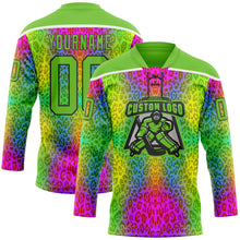 Laden Sie das Bild in den Galerie-Viewer, Custom Aurora Green Pink Black-White 3D Pattern Leopard Print Neon Hockey Lace Neck Jersey