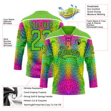 Laden Sie das Bild in den Galerie-Viewer, Custom Aurora Green Pink Black-White 3D Pattern Leopard Print Neon Hockey Lace Neck Jersey