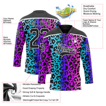 Charger l'image dans la galerie, Custom Pink Black Blue-White 3D Pattern Leopard Print Neon Hockey Lace Neck Jersey