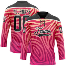 Charger l'image dans la galerie, Custom Pink Black-White 3D Pattern Zebra Print Hockey Lace Neck Jersey