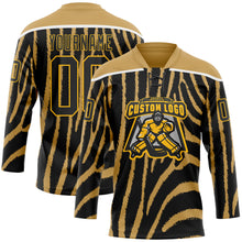 Charger l'image dans la galerie, Custom Old Gold Black Gold-White 3D Pattern Zebra Print Hockey Lace Neck Jersey