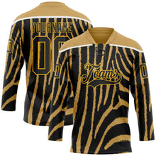 Charger l'image dans la galerie, Custom Old Gold Black Gold-White 3D Pattern Zebra Print Hockey Lace Neck Jersey