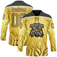 Load image into Gallery viewer, Custom Yellow Old Gold Black-White 3D Pattern Zebra Print Hockey Lace Neck Jersey