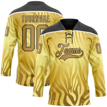 Load image into Gallery viewer, Custom Yellow Old Gold Black-White 3D Pattern Zebra Print Hockey Lace Neck Jersey