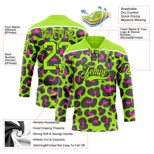 Charger l'image dans la galerie, Custom Neon Green Pink Black-White 3D Pattern Leopard Print Neon Hockey Lace Neck Jersey
