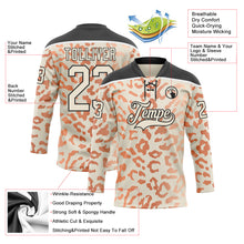 Загрузить изображение в средство просмотра галереи, Custom Cream Orange Black-White 3D Pattern Leopard Print Hockey Lace Neck Jersey