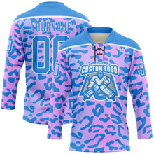 Charger l'image dans la galerie, Custom Pink Powder Blue-White 3D Pattern Leopard Print Neon Hockey Lace Neck Jersey