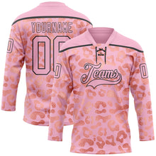 Загрузить изображение в средство просмотра галереи, Custom Light Pink Black 3D Pattern Leopard Print Neon Hockey Lace Neck Jersey