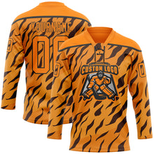 Загрузить изображение в средство просмотра галереи, Custom Bay Orange Black 3D Pattern Tiger Print Neon Hockey Lace Neck Jersey