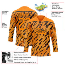 Загрузить изображение в средство просмотра галереи, Custom Bay Orange Black 3D Pattern Tiger Print Neon Hockey Lace Neck Jersey