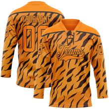 Загрузить изображение в средство просмотра галереи, Custom Bay Orange Black 3D Pattern Tiger Print Neon Hockey Lace Neck Jersey