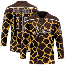 Загрузить изображение в средство просмотра галереи, Custom Brown White 3D Pattern Giraffe Print Neon Hockey Lace Neck Jersey