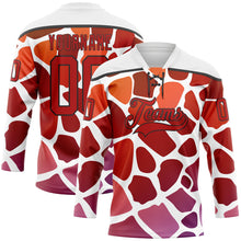 Laden Sie das Bild in den Galerie-Viewer, Custom White Red-Black 3D Pattern Gradient Giraffe Print Neon Hockey Lace Neck Jersey