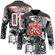 Load image into Gallery viewer, Custom Black White-Red 3D Pattern Snake Skin Print Hockey Lace Neck Jersey