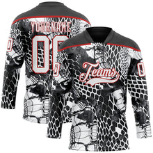 Load image into Gallery viewer, Custom Black White-Red 3D Pattern Snake Skin Print Hockey Lace Neck Jersey