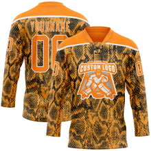 Load image into Gallery viewer, Custom Bay Orange Black-White 3D Pattern Snake Skin Print Hockey Lace Neck Jersey