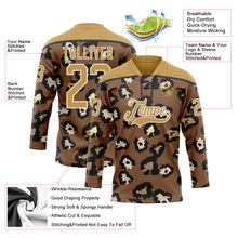Загрузить изображение в средство просмотра галереи, Custom Brown Old Gold Black-White 3D Pattern Leopard Print Hockey Lace Neck Jersey