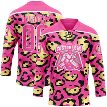 Charger l'image dans la galerie, Custom Pink Yellow Black-White 3D Pattern Leopard Print Hockey Lace Neck Jersey