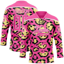 Charger l'image dans la galerie, Custom Pink Yellow Black-White 3D Pattern Leopard Print Hockey Lace Neck Jersey