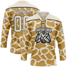 Загрузить изображение в средство просмотра галереи, Custom Cream Old Gold-Black 3D Pattern Giraffe Print Hockey Lace Neck Jersey