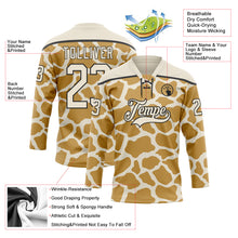 Загрузить изображение в средство просмотра галереи, Custom Cream Old Gold-Black 3D Pattern Giraffe Print Hockey Lace Neck Jersey