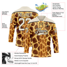 Загрузить изображение в средство просмотра галереи, Custom Yellow Cream Brown-Black 3D Pattern Giraffe Print Hockey Lace Neck Jersey