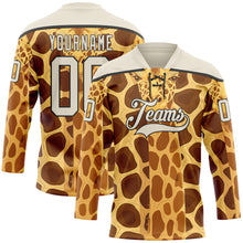 Загрузить изображение в средство просмотра галереи, Custom Yellow Cream Brown-Black 3D Pattern Giraffe Print Hockey Lace Neck Jersey