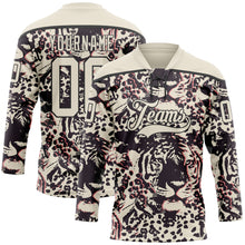 Загрузить изображение в средство просмотра галереи, Custom Cream Black-Pink 3D Pattern Tiger Print Hockey Lace Neck Jersey