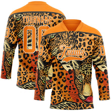 Загрузить изображение в средство просмотра галереи, Custom Bay Orange Black-White 3D Pattern Leopard Print Hockey Lace Neck Jersey