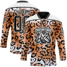 Загрузить изображение в средство просмотра галереи, Custom Brown Black-White 3D Pattern Leopard Print Hockey Lace Neck Jersey