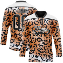 Загрузить изображение в средство просмотра галереи, Custom Brown Black-White 3D Pattern Leopard Print Hockey Lace Neck Jersey