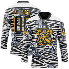 Charger l'image dans la galerie, Custom White Black-Gold 3D Pattern Zebra Print Hockey Lace Neck Jersey